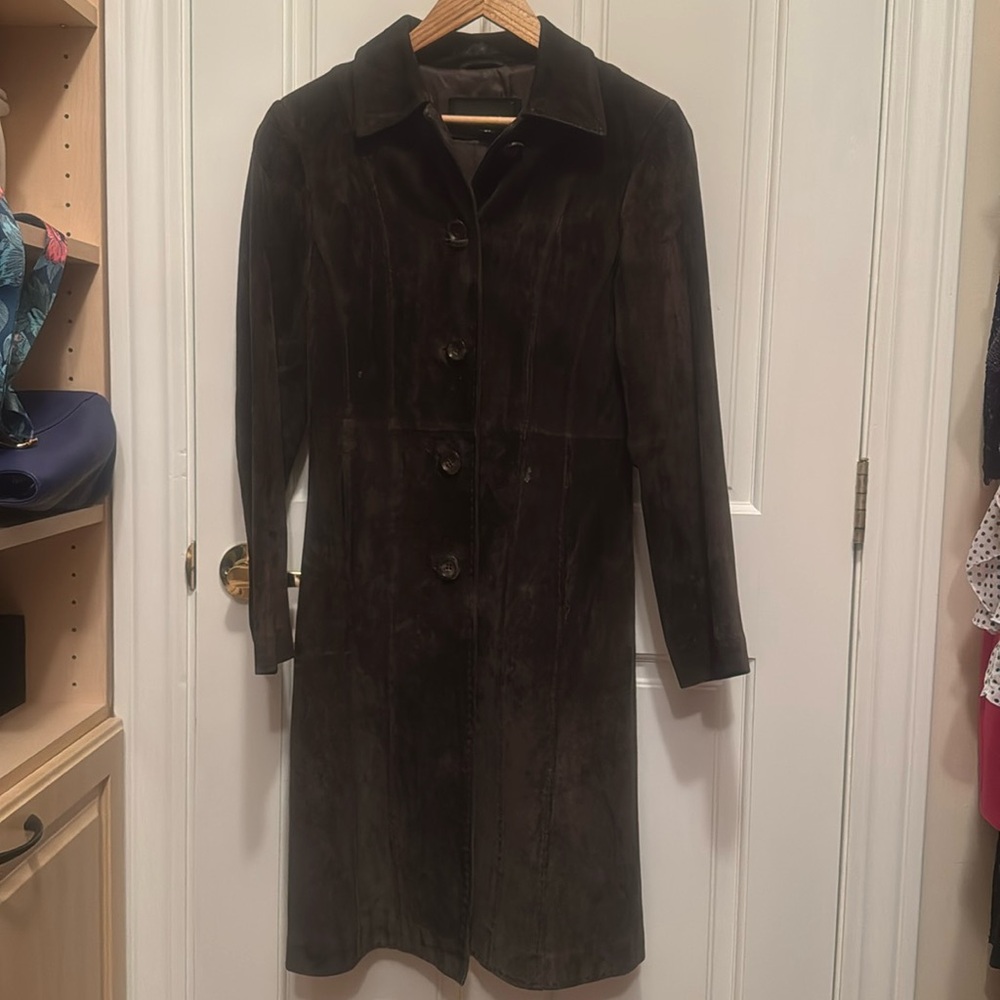 Suede vintage Express dark army green trench coat